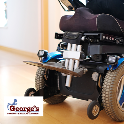 Close up of power wheelchair